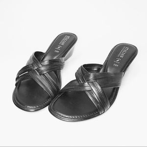NWOB Italian Shoemakers Black Strappy Wedge Heels